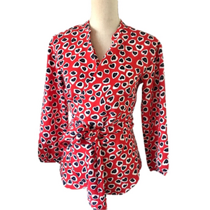 J. Crew Heart Print Wrap Top in Spring Hearts Red Ivory Style L4426 size XXS